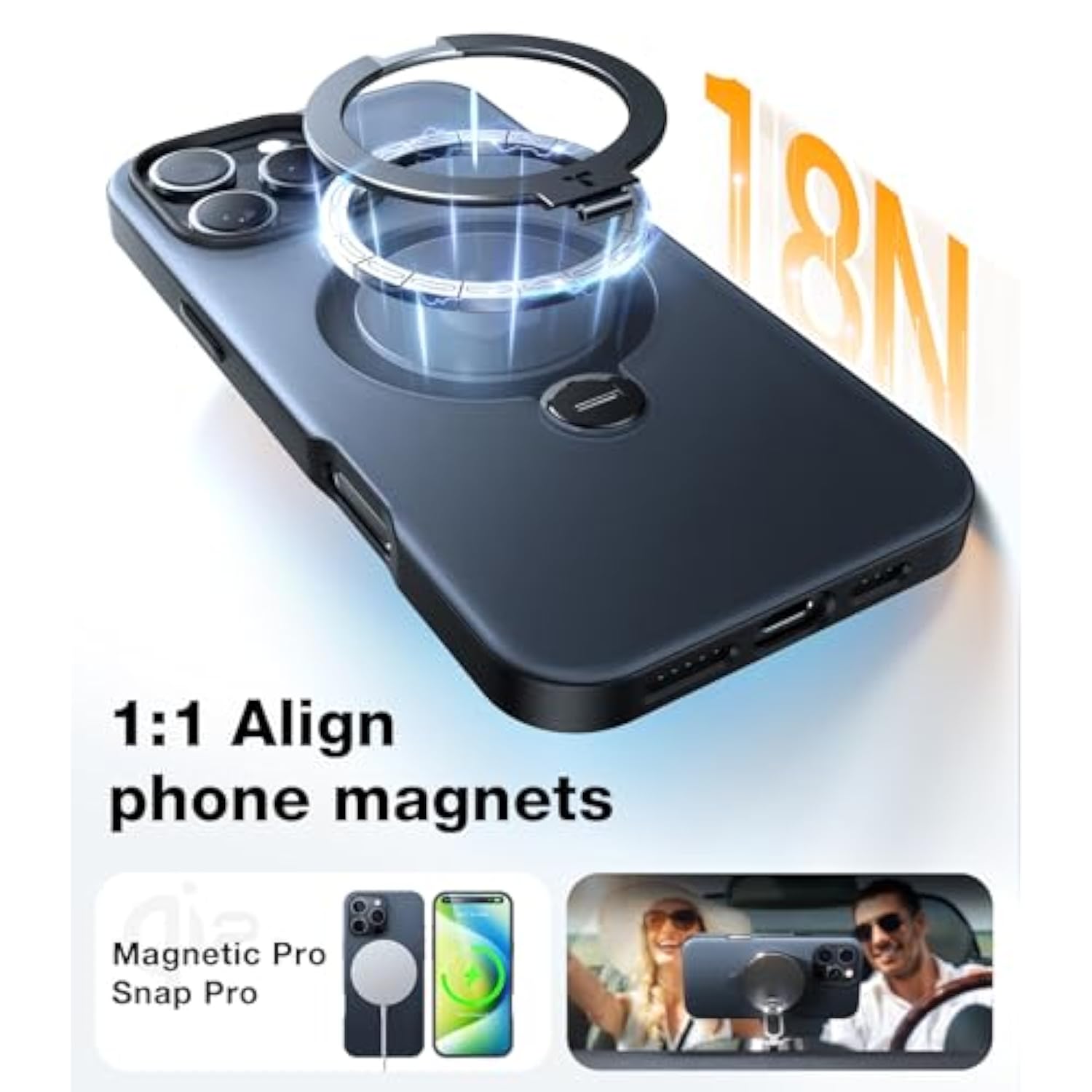360° Spin Magnetic Stand iPhone 16 Pro Max Case, MagSafe Compatible, Black 6.9"