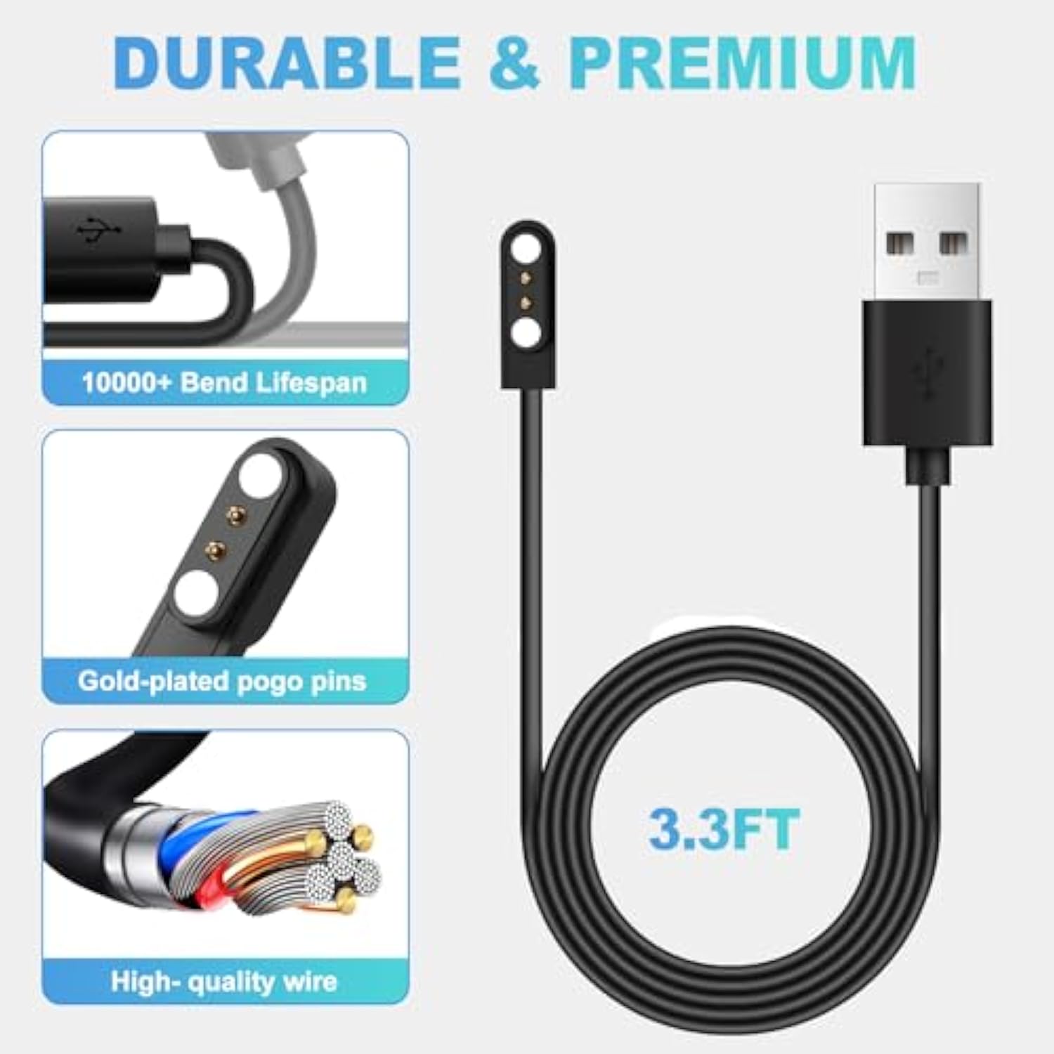 Smart Watch Charger With Magnetic Usb Charging Cable For Letsfit Willful Yamay Id205L Id205U Id205S Sw021 Sw023 Sw025 Umidigi Uwatch 3S 3 2 2S Urun Smartwatch - 3.3Ft