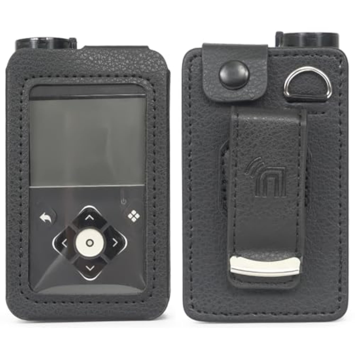 Case for Medtronic MiniMed 780G 770G 670G 630G 640G Insulin Pump, Form-Fit Cover [Built-in Screen Protection] and [Rotating Metal Belt Clip] - Black Vegan Leather