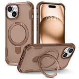 For Iphone 15 Case With Magnetic O-Ring Stand Holder [Military Drop Protection] [Compatible With Magsafe] Non-Slip Grip Shockproof Protective Women Men Phone Case For Iphone 15 6.1'', Brown