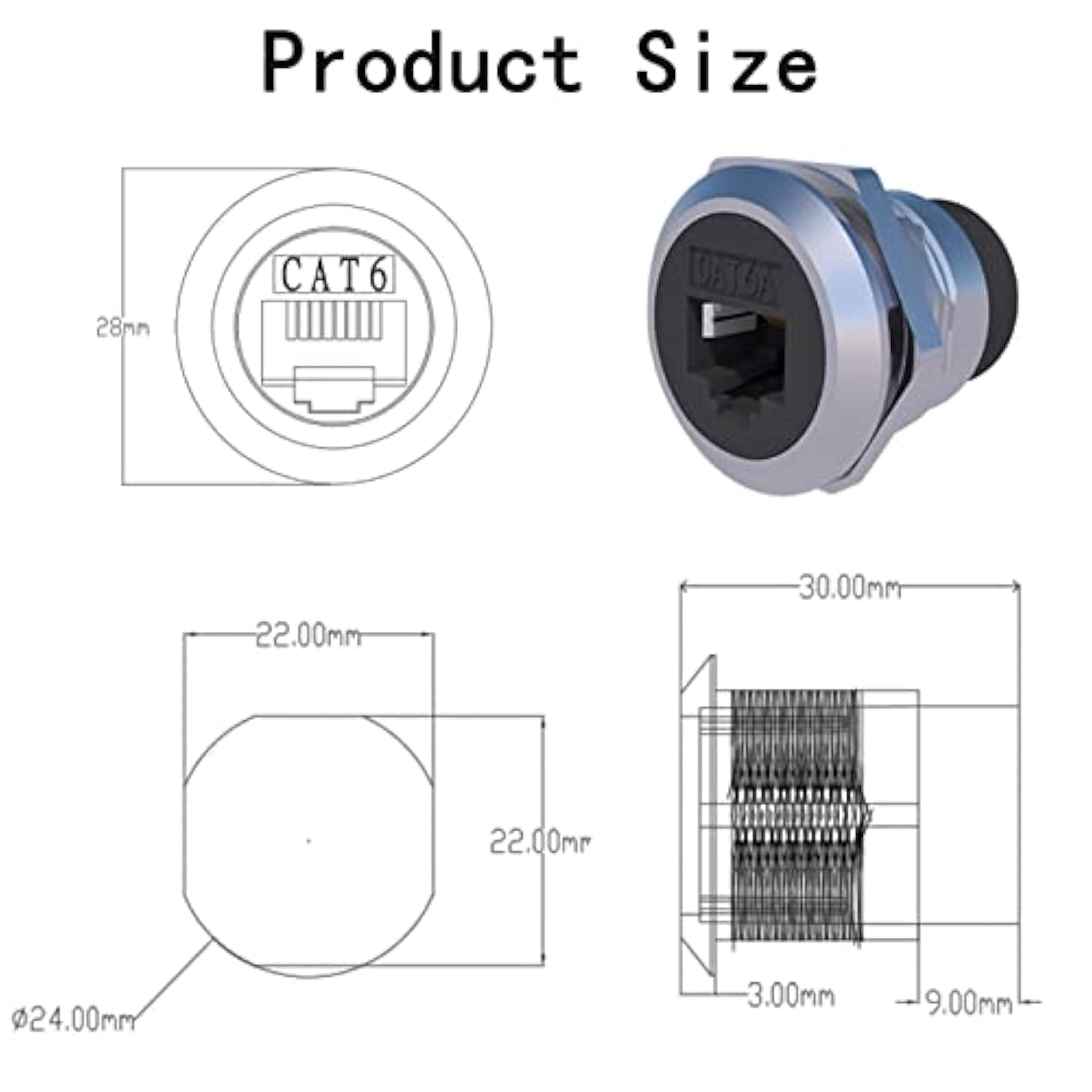 5Pcs Rj45 Panel Mount Connector, Cat6 8P8C Ethernet Lan Pass Through Cable Cou