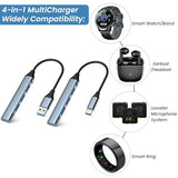 4-in-1 Charging Hub Compatible with MagicBand+ and Magic Band - USB and USB-C to MultiCharger for Smart Watch Band Ring Buds and Earbuds, 2-Pack
