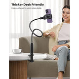 Gooseneck Phone Holder For Bed - [Upgraded Stable Clip] For Desk, Headboard, Bed, Bedside, Table, Flexible Gooseneck Long Arm Stand, Overhead Cell Phone Clamp Mount, For All 4-7” Devices