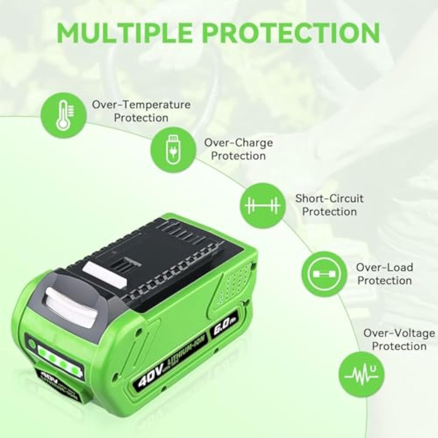 1 Pack 6000Mah Capacity 40V Replacement For Greenworks Battery Compatible With Greenworks 40 Volt Lithium Battery 29472 29462 G-Max Power Tools 29252 20202 22262 25312 25322