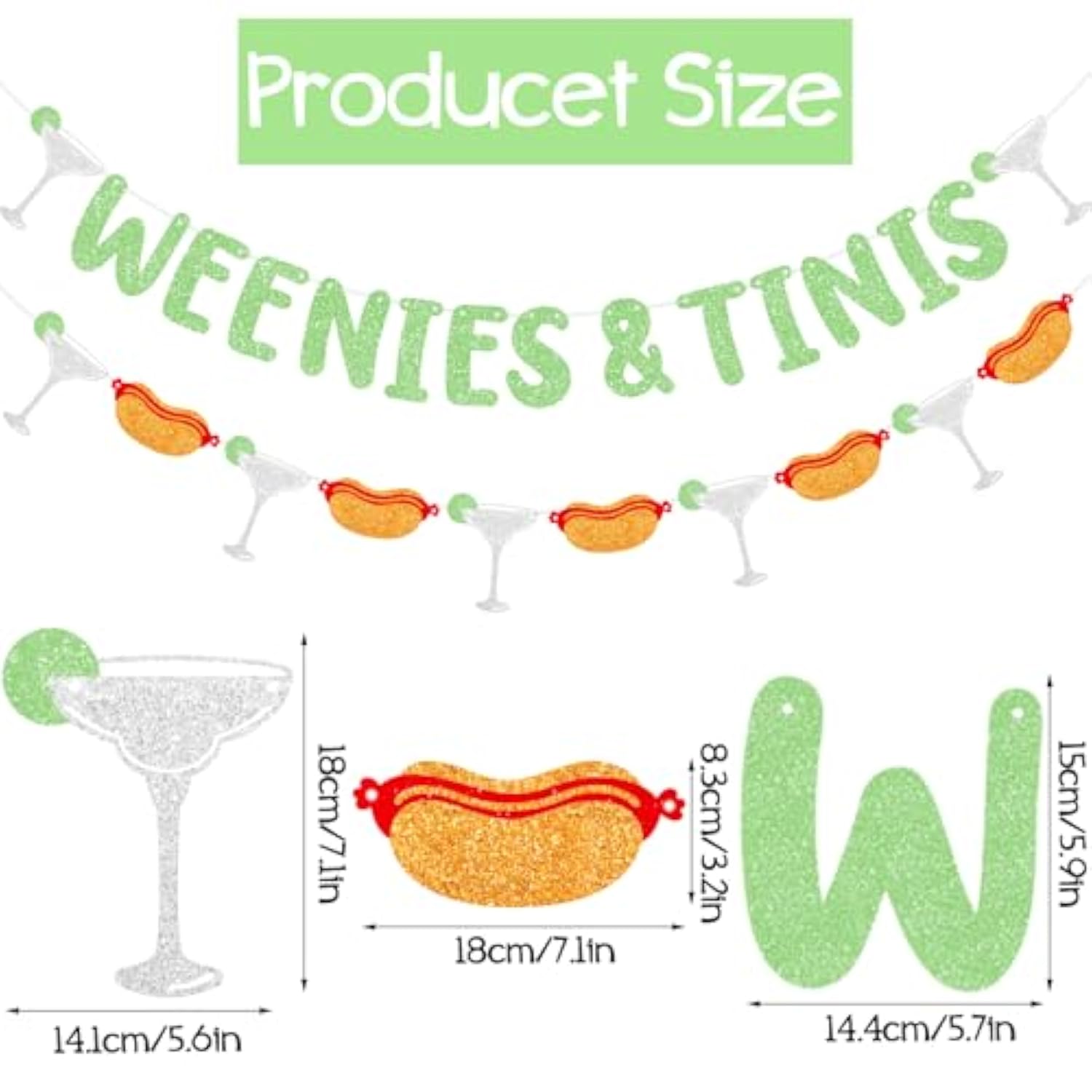 Green "Weenies & Tinis" Banner Martini/Hot Dog Bar Bachelorette Party Decorations