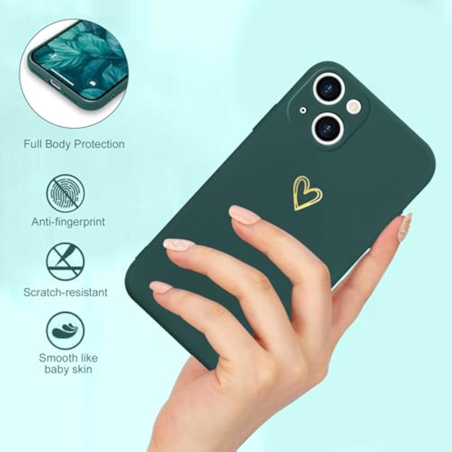 For 14 Case Cute Slim Shockproof Phone Case With Wireless Charging Support And Protection, Green