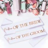 2 Pcs Mother Of The Bride And Groom Sashes With Rose Gold Foil, White Bachelorette Party Sash For Bridal Shower Engagement Supplies Gifts Wedding Accessories