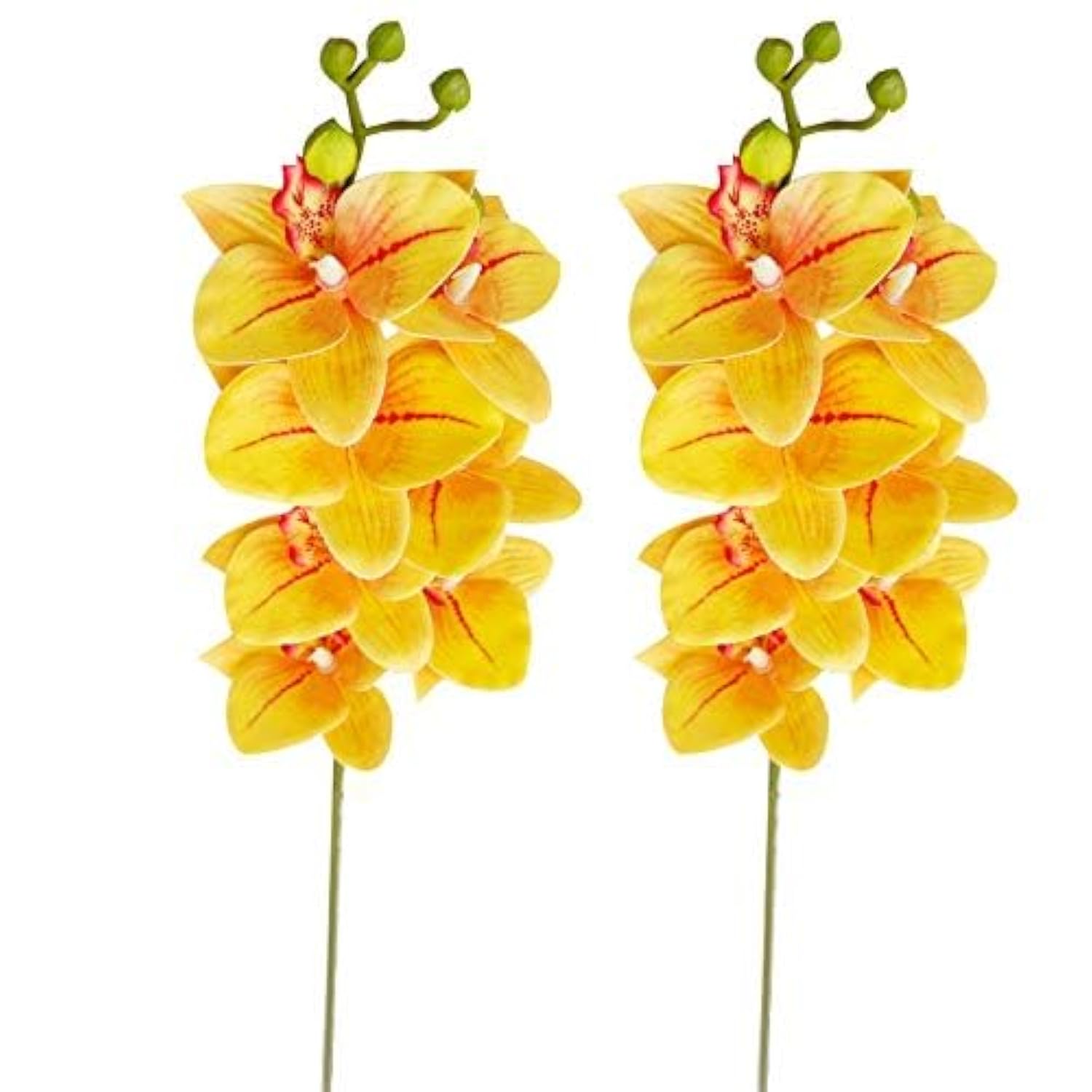 2Pcs Real Touch Artificial Phalaenopsis Orchids Spray Fake Wedding Flowers Faux Orchids Stems Home Wedding Table Decor (Yellow)