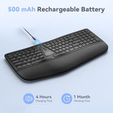 Wireless Ergonomic Keyboard Rechargeable, 2.4G+Bluetooth Ergo Cordless Usb Computer Keyboard, Wrist Rest, Natural Typing, Stain-Resistant Fabric, Compatible For Windows Computer Desktop Laptop