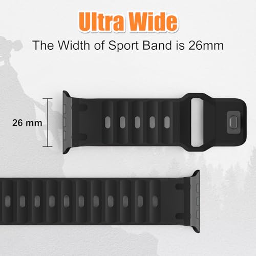 Sport Bands for  Watch Ultra 3 2 1 Band 49mm 46mm 45mm 44mm 42mm Women Men,Rugged Wide Silicone Waterproof Wristbands with Metal Adapter Strap