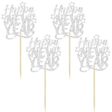 24pc Glitter Happy New Year 2026 Cupcake Toppers Silver Cake Picks