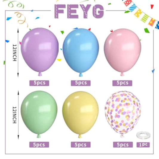Pastel Balloons,12 Inch Macaron Pink Blue Purple Green Yellow Colorful Confetti Balloons With Ribbon,For Birthday Baby Shower Engagement Party Decorations