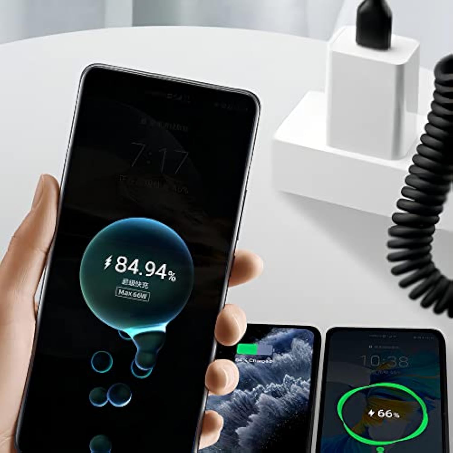 Retractable Usb A To Usb C Multi Charging Cable,Coiled 5A 3 In 1 Multiple Usb