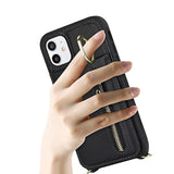 Iphone 11 Phone Case With Card Holder For Women, Iphone 11 Case Wallet With Strap Credit Card Slots Crossbody With Kickstand Zipper Shockproof Case For Iphone11 - Black