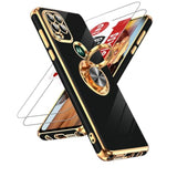 For Moto G Stylus 5G 2021 Case: With Tempered Glass Screen Protector [2 Pack] 360° Rotatable Ring Holder Magnetic Kickstand, Plating Rose Gold Edge Motorola G Stylus 5G 2021 Case, Black