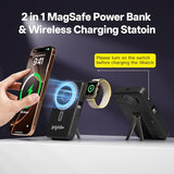 Magnetic Portable Charger Built-in Cables,10000mAh Fast Charging Wireless Charger Station External Battery Pack Slim Pocket Size Power Bank with