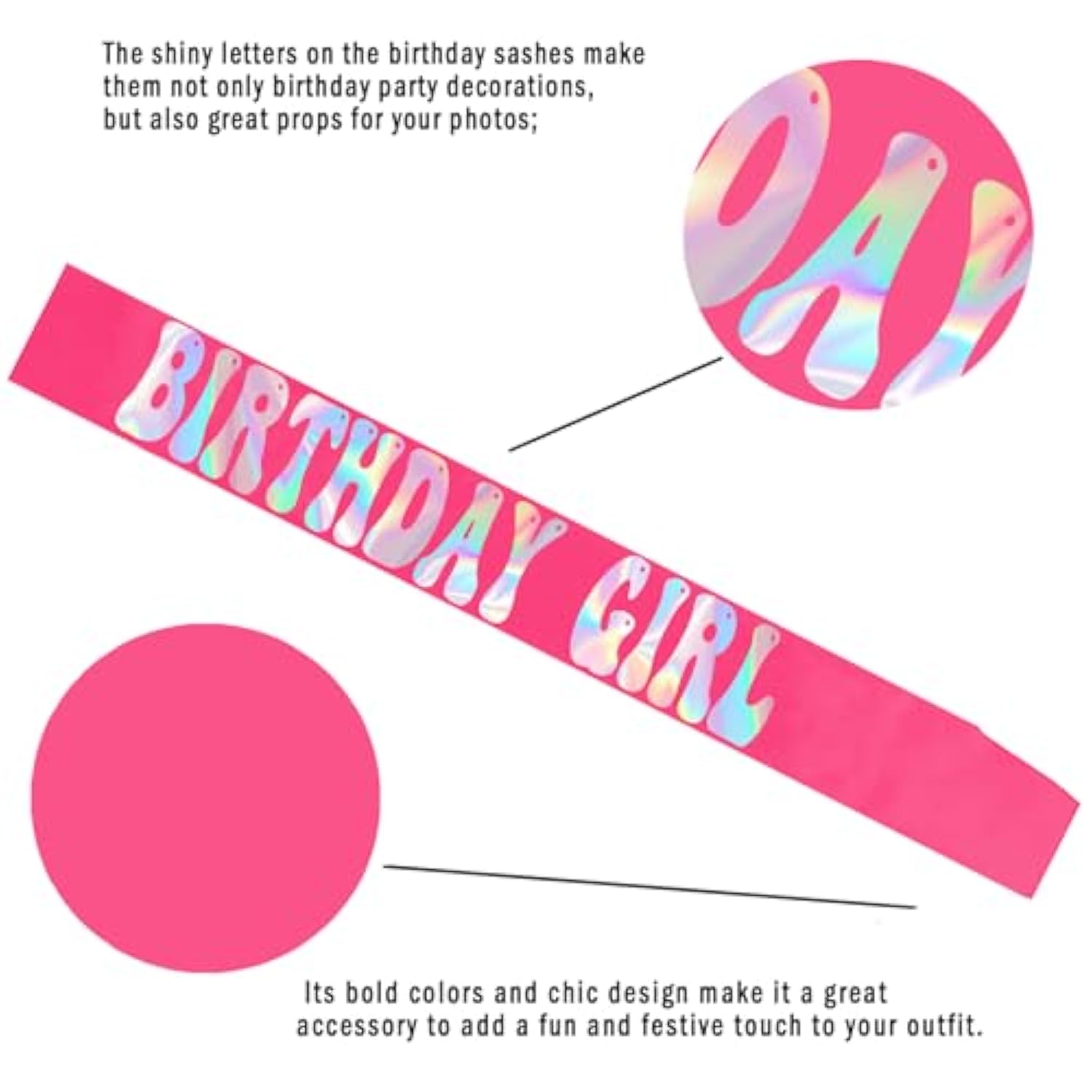 Birthday Girl Sash With Iridescent Foil - Hot Pink Birthday Sash For Women - Happy Birthday Sash For Official Teenager Sweet 16, 18Th 21St 30Th 40Th 50Th Or Any Other Bday Party