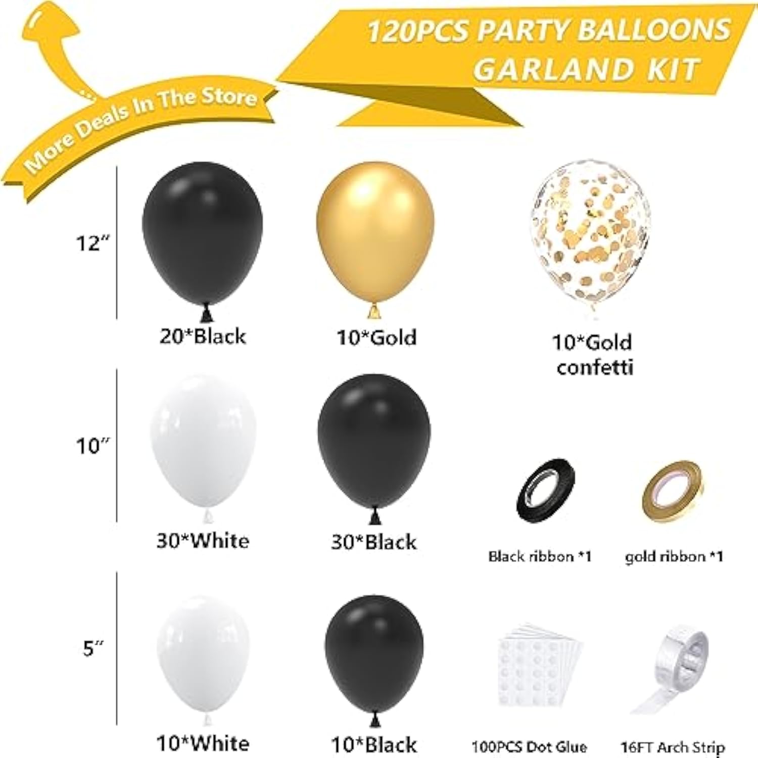 Black, White & Gold Balloon Garland Kit: 2025 Grad Party Decor
