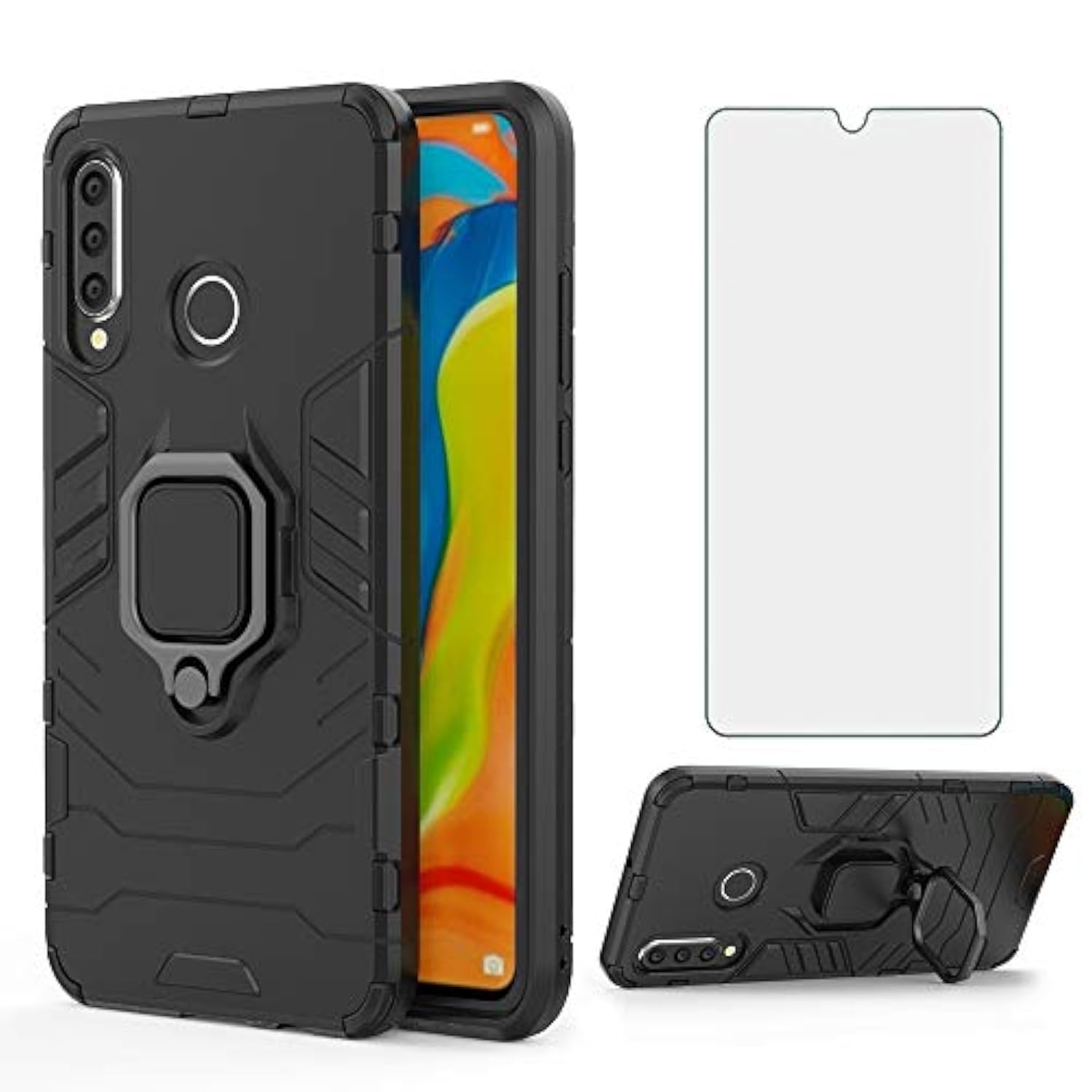 Phone Case for Huawei P30 Lite with Screen Protector & Magnetic Ring Holder