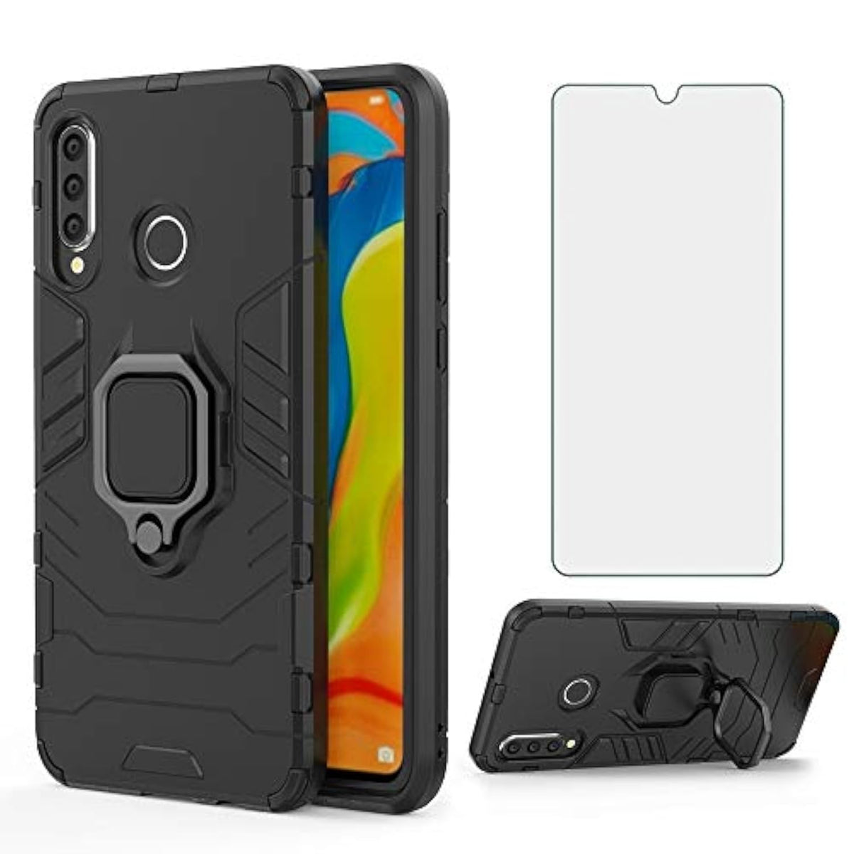 Phone Case for Huawei P30 Lite with Screen Protector & Magnetic Ring Holder