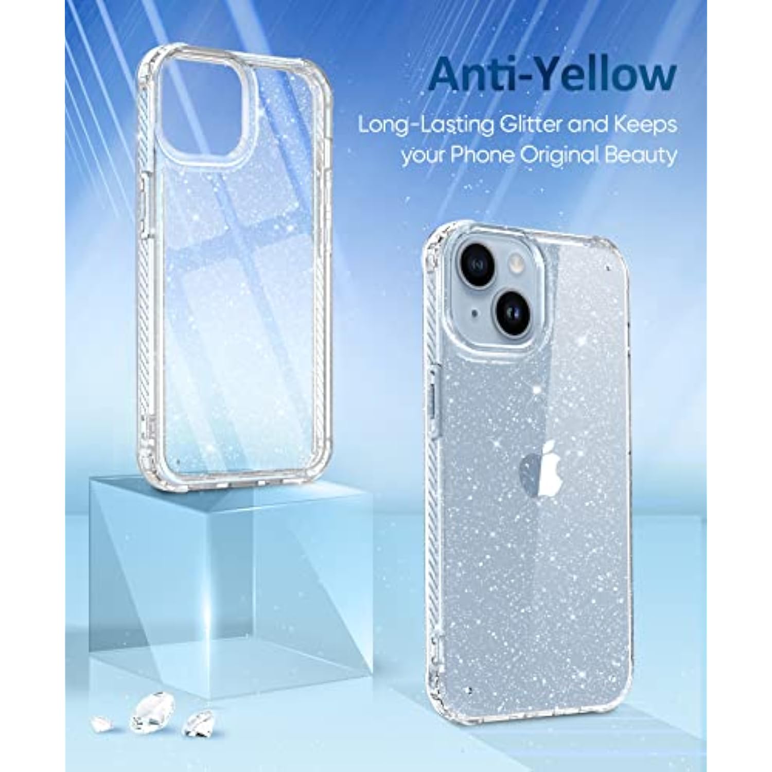 Compatible With Iphone 14 Plus Case With Screen Protector + Camera Lens Protector, [Non-Yellowing] Clear Glitter Protective Shockproof Phone Case For Women Girls, 6.7 Inch - Sparkle Clear