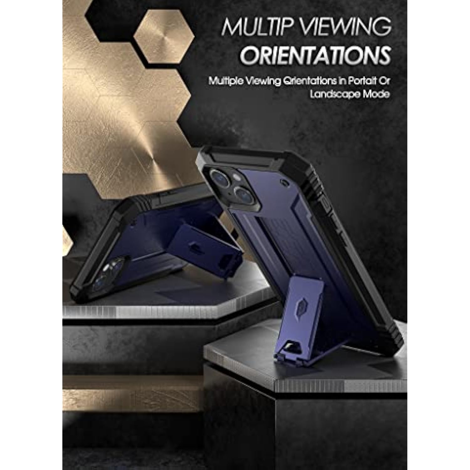 Revolution Case For Iphone 14 6.1 Inch, [20Ft Mil-Grade Drop Tested], Full-Body Rugged Shockproof Protective Cover With Kickstand And Built-In-Screen Protector, Navy Blue