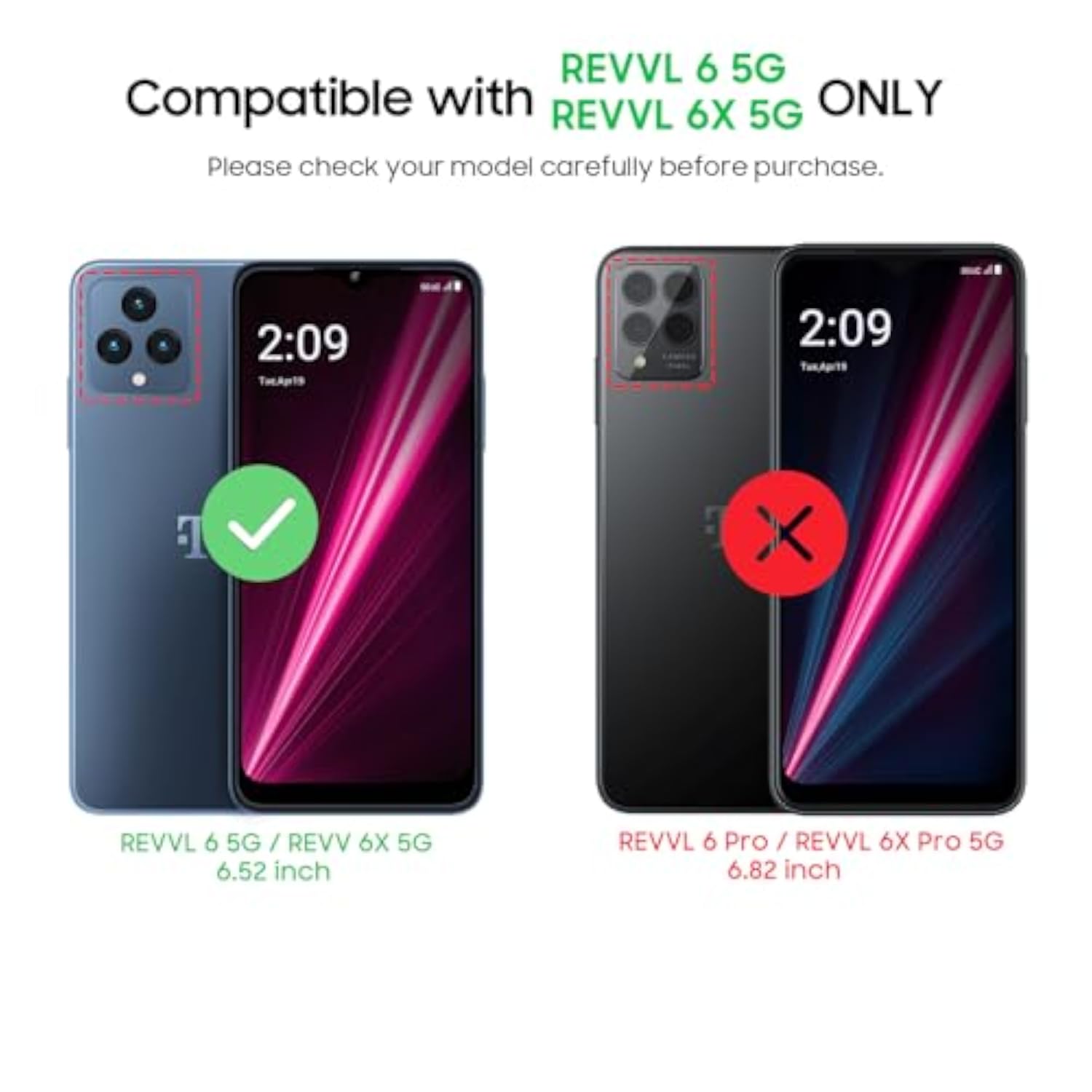 Heavy Duty Dual Layer Phone Case for REVVL 6 5G and REVVL 6X 5G, Military Grade Drop Proof Rugged Protective Shell with Screen Protector, Black