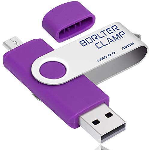 Borlterclamp 32Gb Usb Flash Drive Dual Port Memory Stick, Otg Swivel Thumb Drive With Micro Usb Drive Port For Android Smartphone Tablet & Computer (Purple)