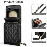 Case For Samsung Galaxy Z Flip 5 With Card Holder, Crossbody 8-Card Slots Wallet Case With Adjustable Strap Soft Pu Leather Protective Zipper For Women Girls, Black