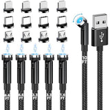 Magnetic Charging Cable, 540° Rotation Magnetic Phone Charger (6-Pack,1.6ft/3ft/3ft/6ft/6ft/10ft) 3 in 1 Magnet Phone Charger Magnetic USB Cable for
