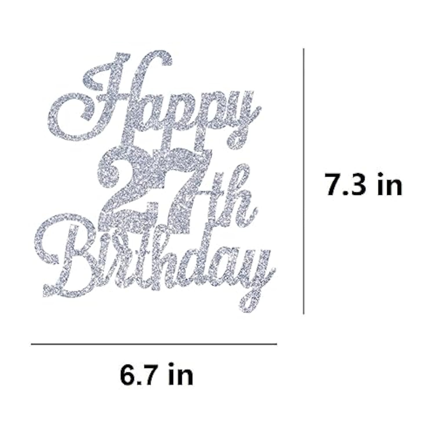 Happy 27Th Birthday Cake Toppers Silver Glitter, Cheers To 27 Years Old Bday Decoration 27Th Anniversary Cake Topper, Twenty-Seven Theme Cake Decorations For Birthday Anniversary Party