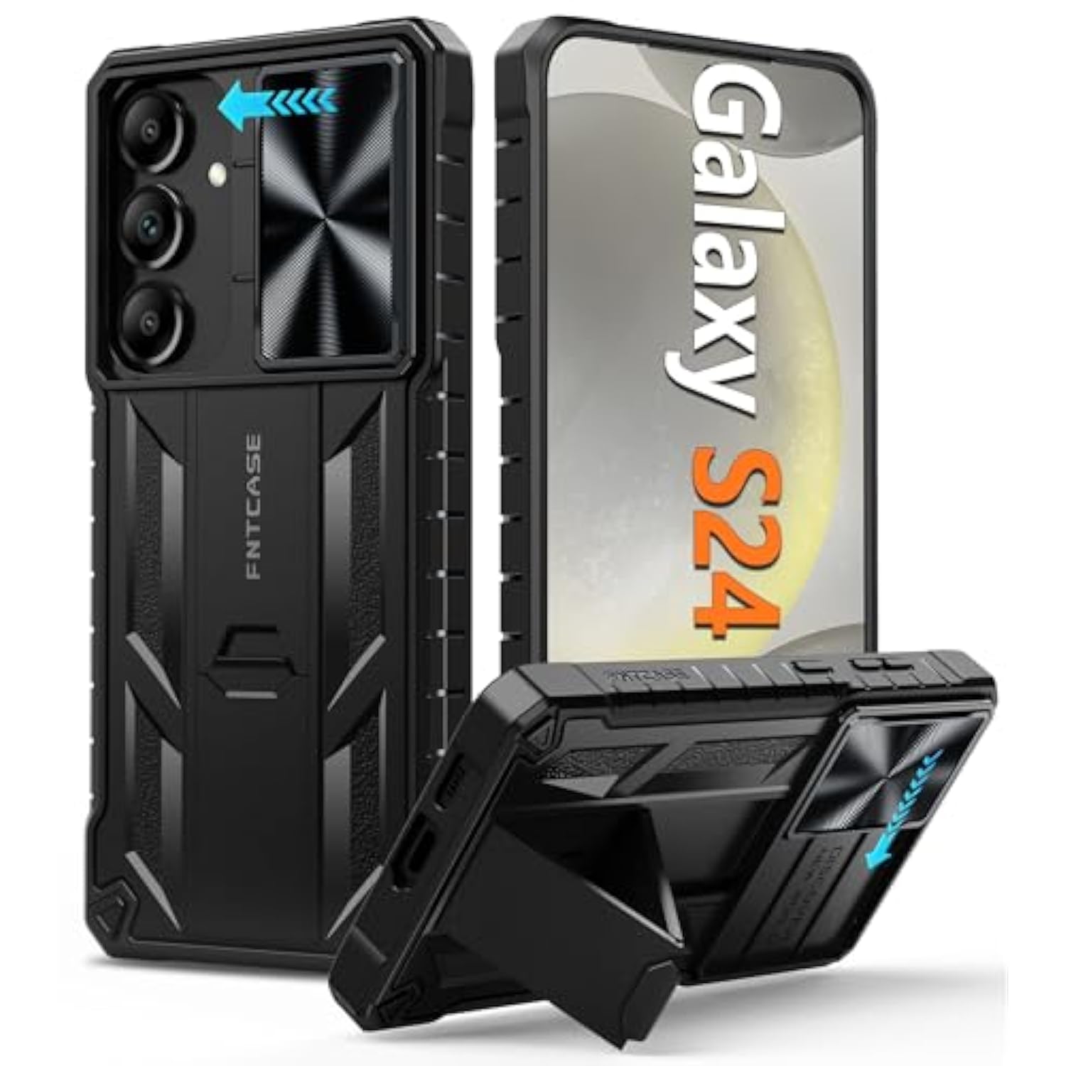 For Samsung-Galaxy S24 Protective Case: Military Grade Dropproof Cell Phone Cover With Kickstand & Slide | Heavy Duty Rugged Phonecase Bumper Textured | Heavy Duty(Black)