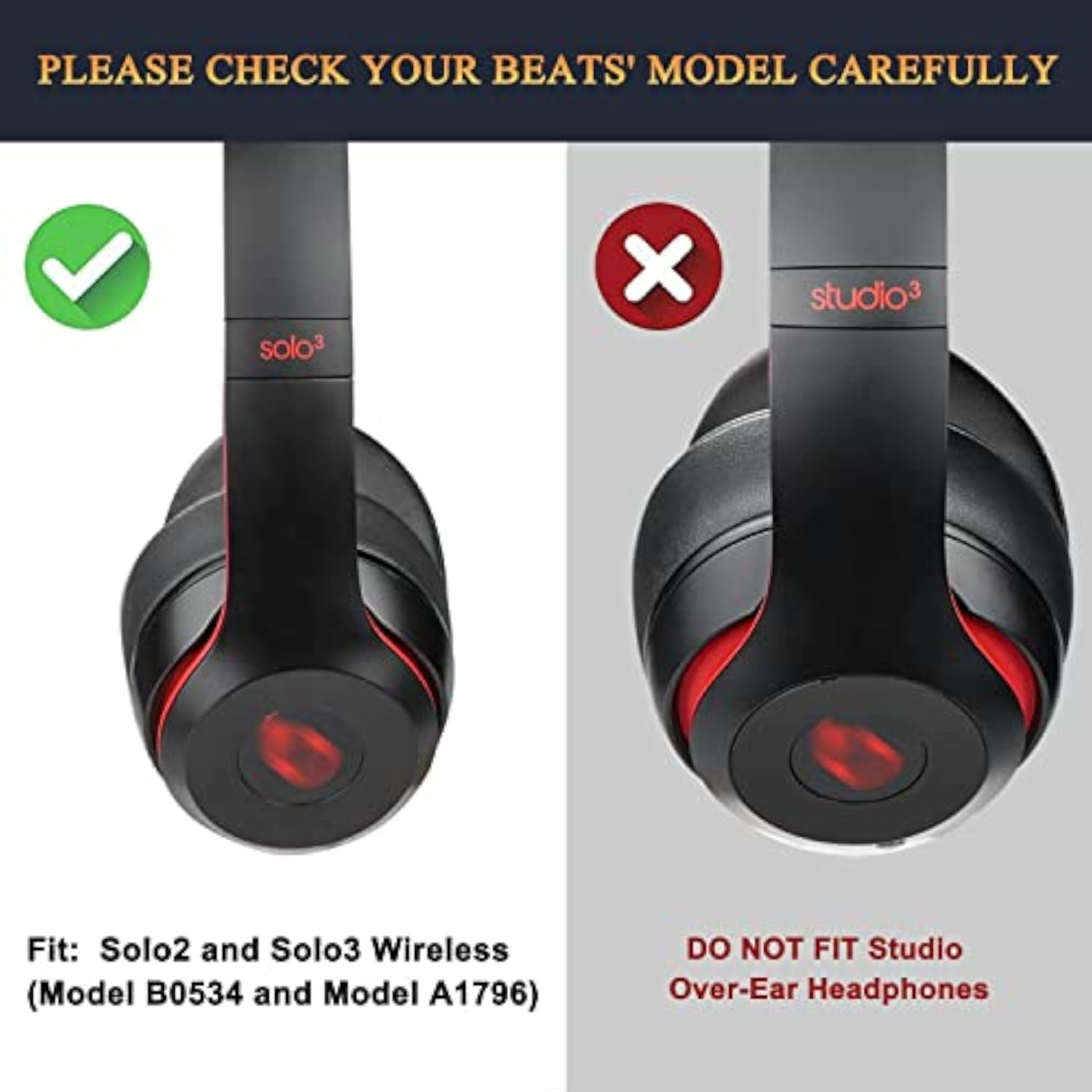 Earpads Cushions Replacement For Beats Solo 2 & Solo 3 Wireless On-Ear Headphones, Solo2 Solo3 Ear Pads With Soft Protein Leather, Added Thickness - (White)