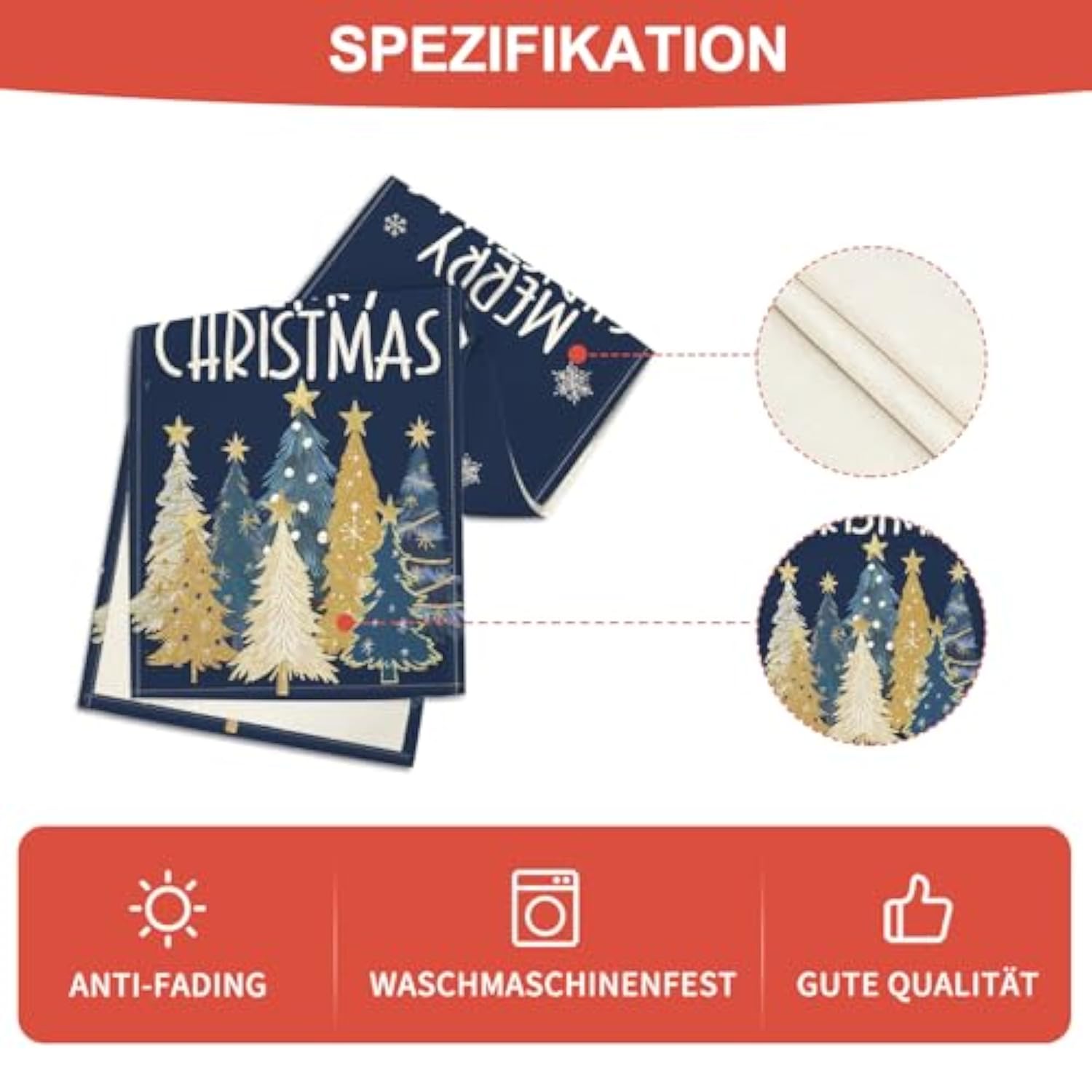 Xmas Trees Snowflakes Blue Merry Christmas Table Runner, Winter Seasonal Kitchen Dining Table Decoration For Home Party Decor 13X72 Inch