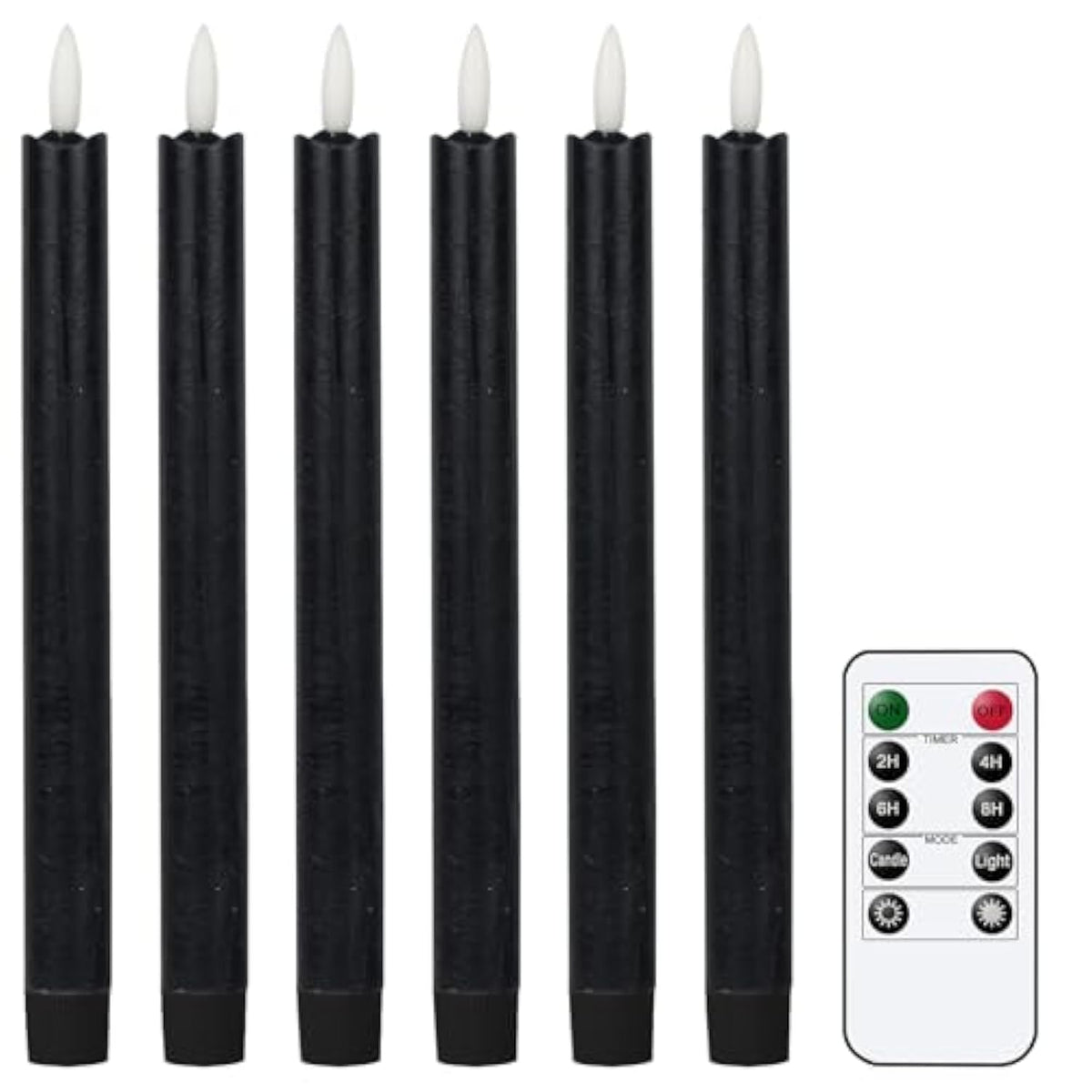 Flameless Black Taper Candles Flickering With 10-Key Remote, Battery Operated Led Warm 3D Wick Light Window Candles Real Wax Pack Of 6, Christmas Home Wedding Decor(0.78 X 9.64 Inch)