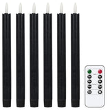 Flameless Black Taper Candles Flickering With 10-Key Remote, Battery Operated Led Warm 3D Wick Light Window Candles Real Wax Pack Of 6, Christmas Home Wedding Decor(0.78 X 9.64 Inch)