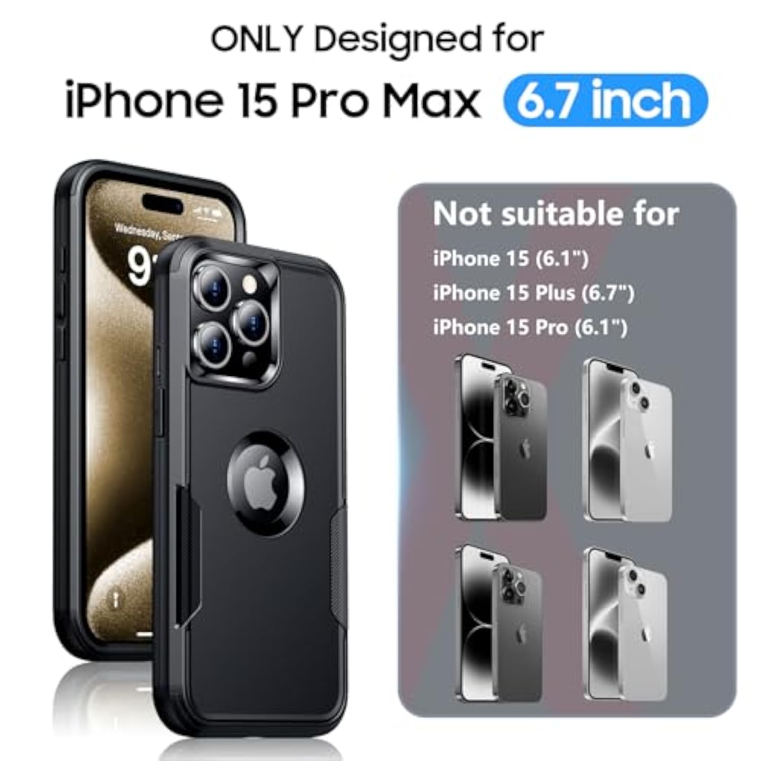 For Iphone 15 Pro Max Case,With [Belt Clip Holster] [Screen & Camera Protector][360°Rotating Kickstand] Anti-Drop,Shockproof,Heavy Duty Protection,Black