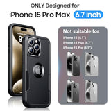 For Iphone 15 Pro Max Case,With [Belt Clip Holster] [Screen & Camera Protector][360°Rotating Kickstand] Anti-Drop,Shockproof,Heavy Duty Protection,Black
