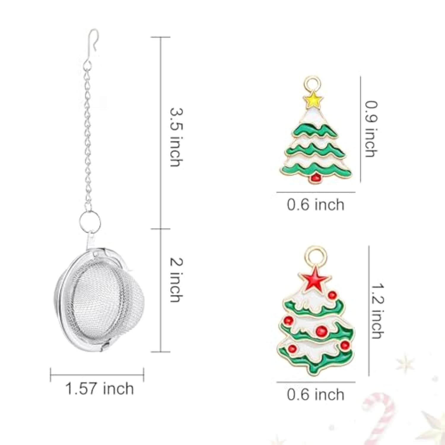 Stainless Steel Mesh Tea Infuser, 2.1 In. Tea Ball With Christmas Tree Pendant, 2Pc Set