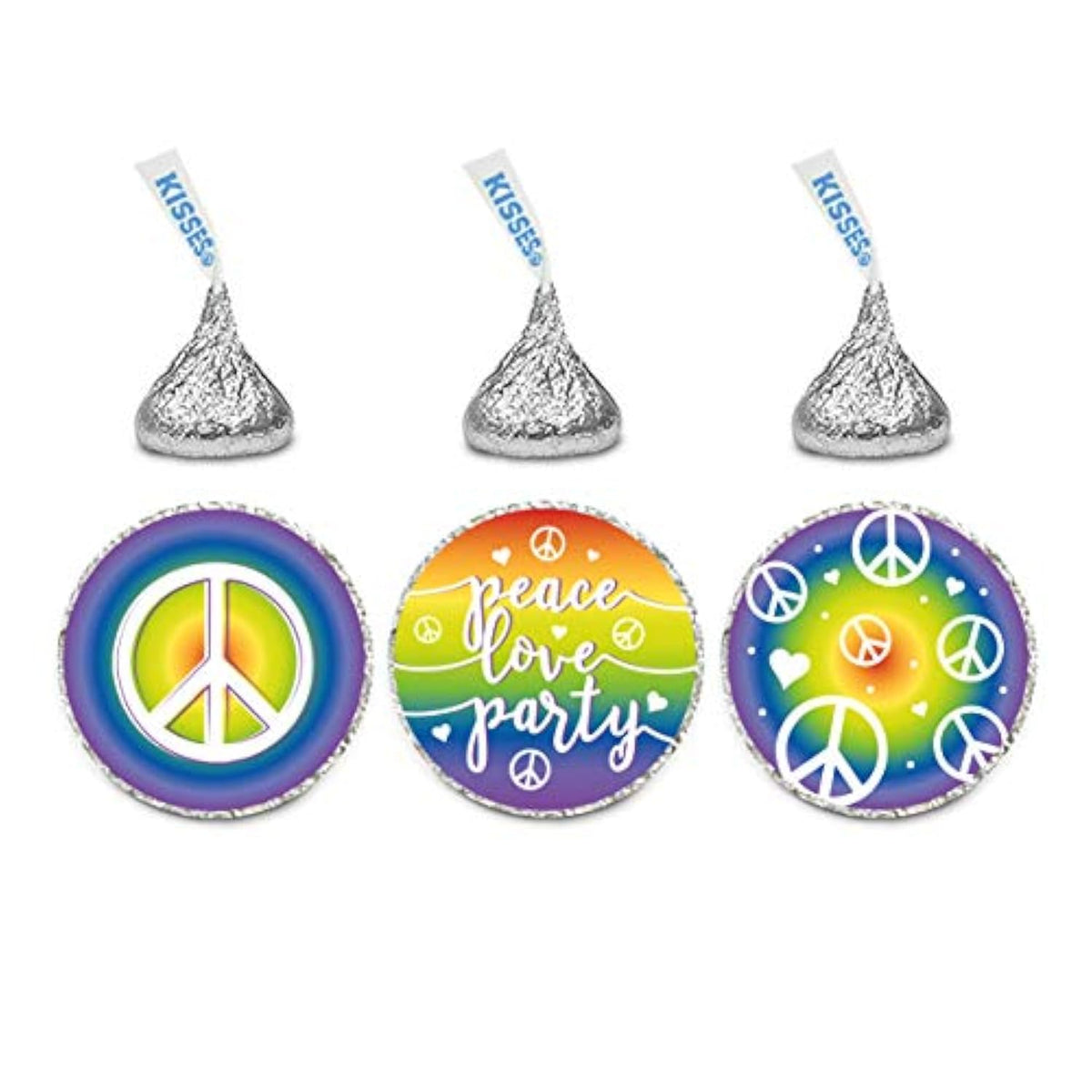 Birthday Chocolate Drop Labels Trio, Fits Kisses Party Favors, Peace Sign, Rainbow Hippie Party, 216-Pack, 1970S Groovy Decorations