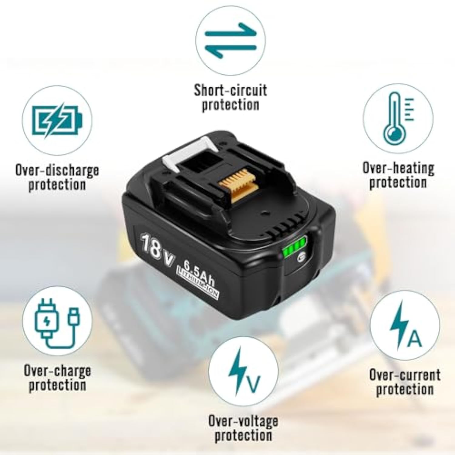 2 Pack 18V 6.5Ah Replacement Battery For Makita 18V Battery, Li-Ion Battery Replace For Makita 18V Battery Bl1815 Bl1820 Bl1825 Bl1830 Bl1835, Compatible With Makita 18V Cordless Power Tools