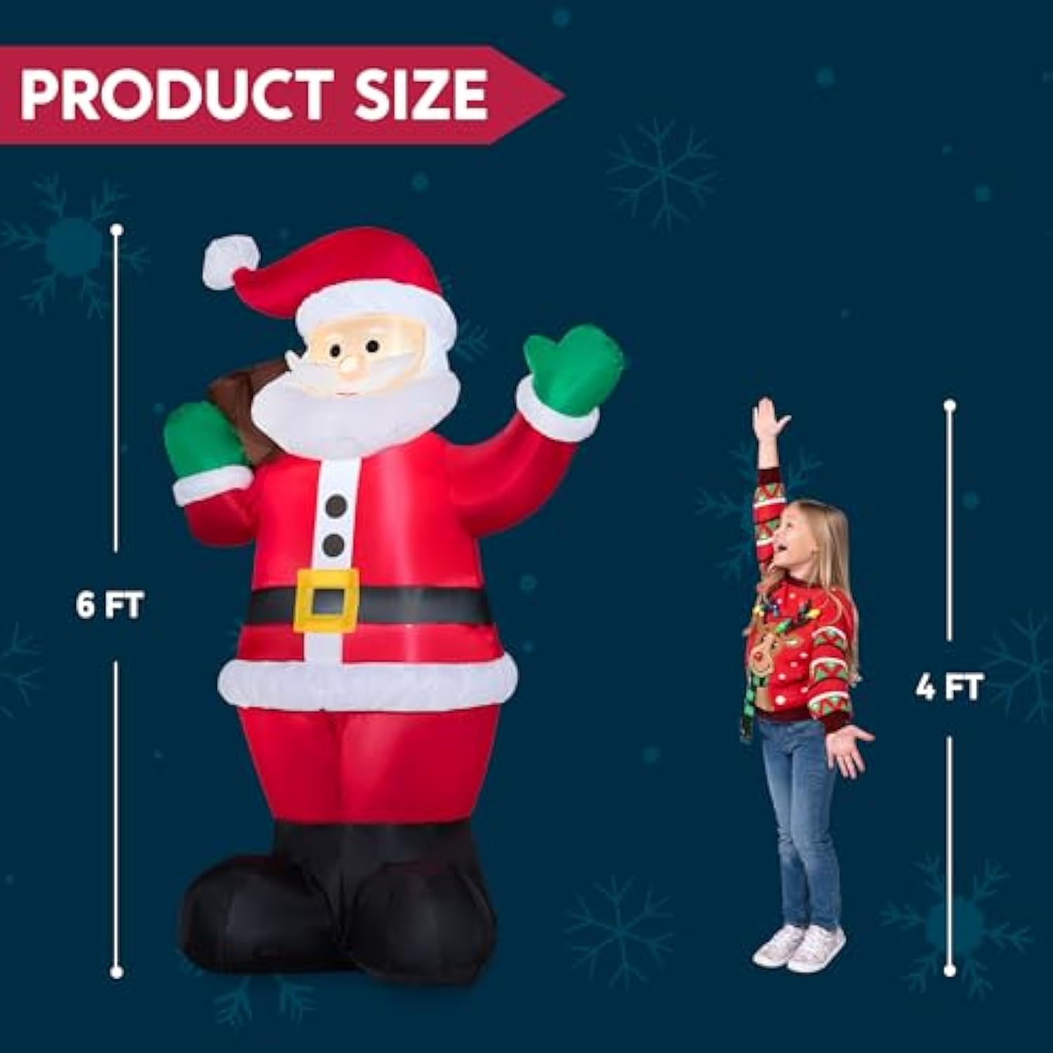 6 Ft Christmas Inflatable Santa With Gift Bag, Blow Up Xmas Inflatable Decorations With Build In Leds For Christmas Deco