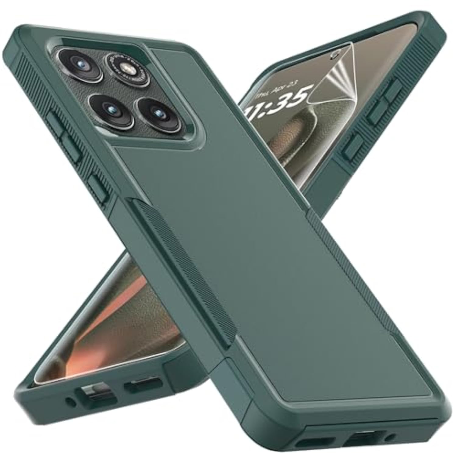 Dual Layer Protective Heavy Duty Cell Phone Cover for Motorola Edge 2025, Dark Green