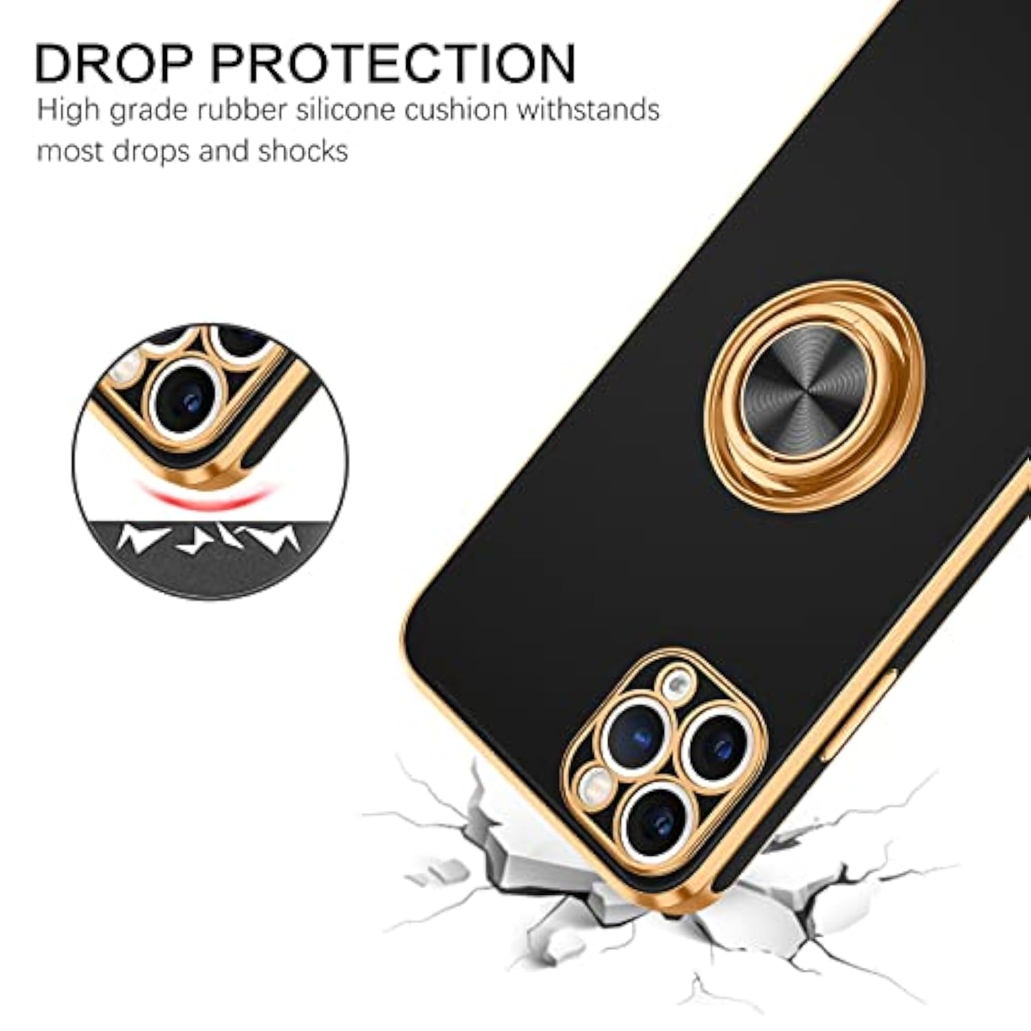 For Iphone 11 Pro Max Case, Phone Case Iphone 11 Promax, Slim Fit Kickstand Ring Holder Shockproof Protection Soft Tpu Bumper Protective Girls Women Boy Iphone 11 Promax 6.5 Cover,Black/Gold