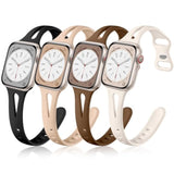 Compatible With Apple Watch Band 40Mm 38Mm 41Mm 42Mm Iwatch Series 10 9 8 7 6 5 4 3 2 1 Se For Women Men, Durable Soft Silicone Thin Slim Sport Watch Bands, Black/Dark Brown/Starlight/Milk Tea
