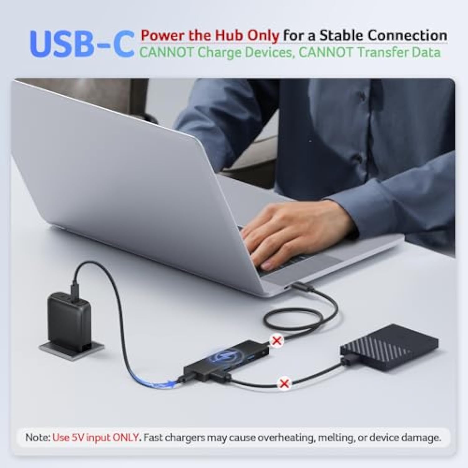Usb Hub 4 Ports, Multiple Usb 3.0 Hub, Usb A Splitter For Laptop With Usb C Po