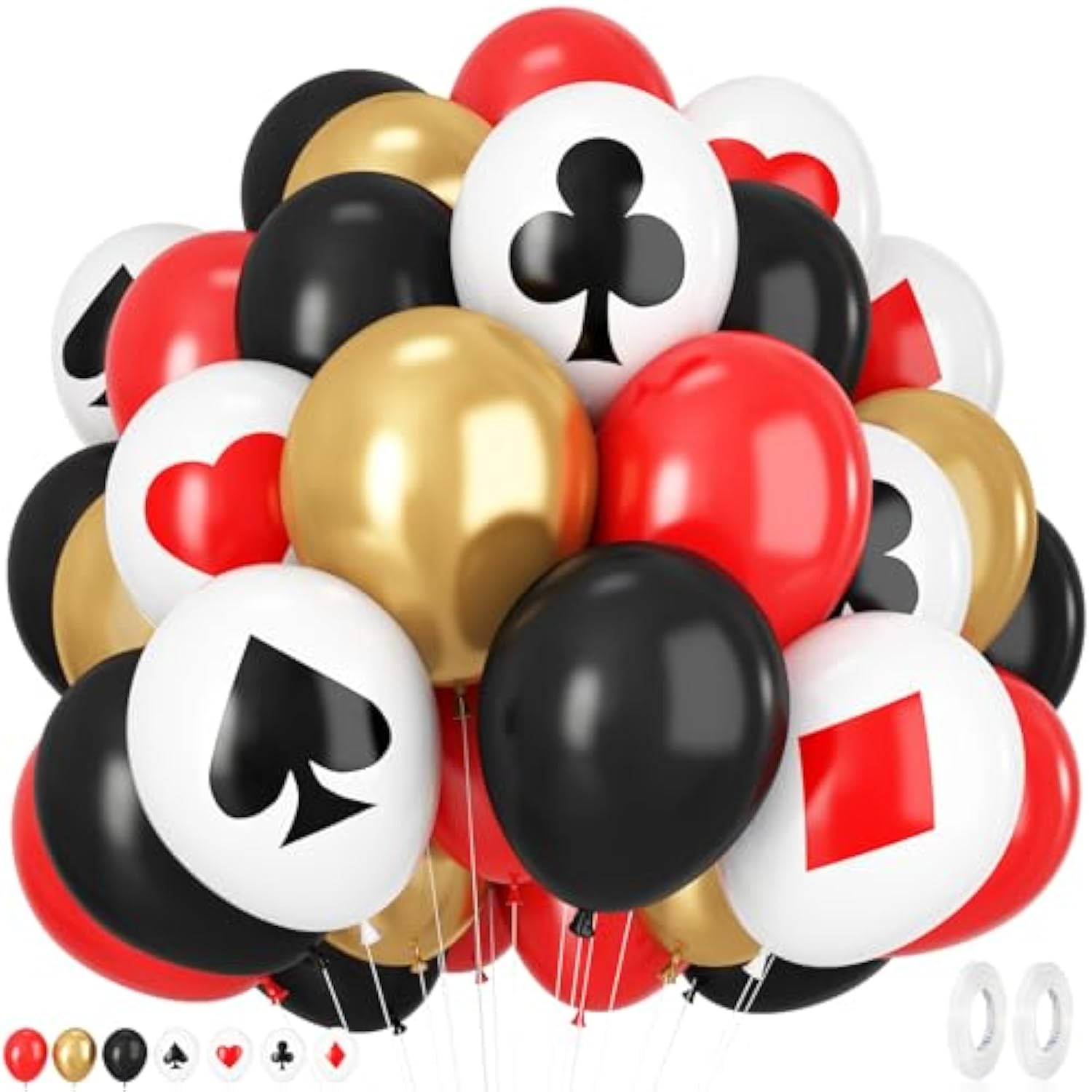Poker Balloons, Casino Theme Party Balloons, 12 Inches 50 Pcs Red Black And White Balloons Poker Card Latex Balloon For Casino Night Poker Las Vegas Game Night Casino Party Decor