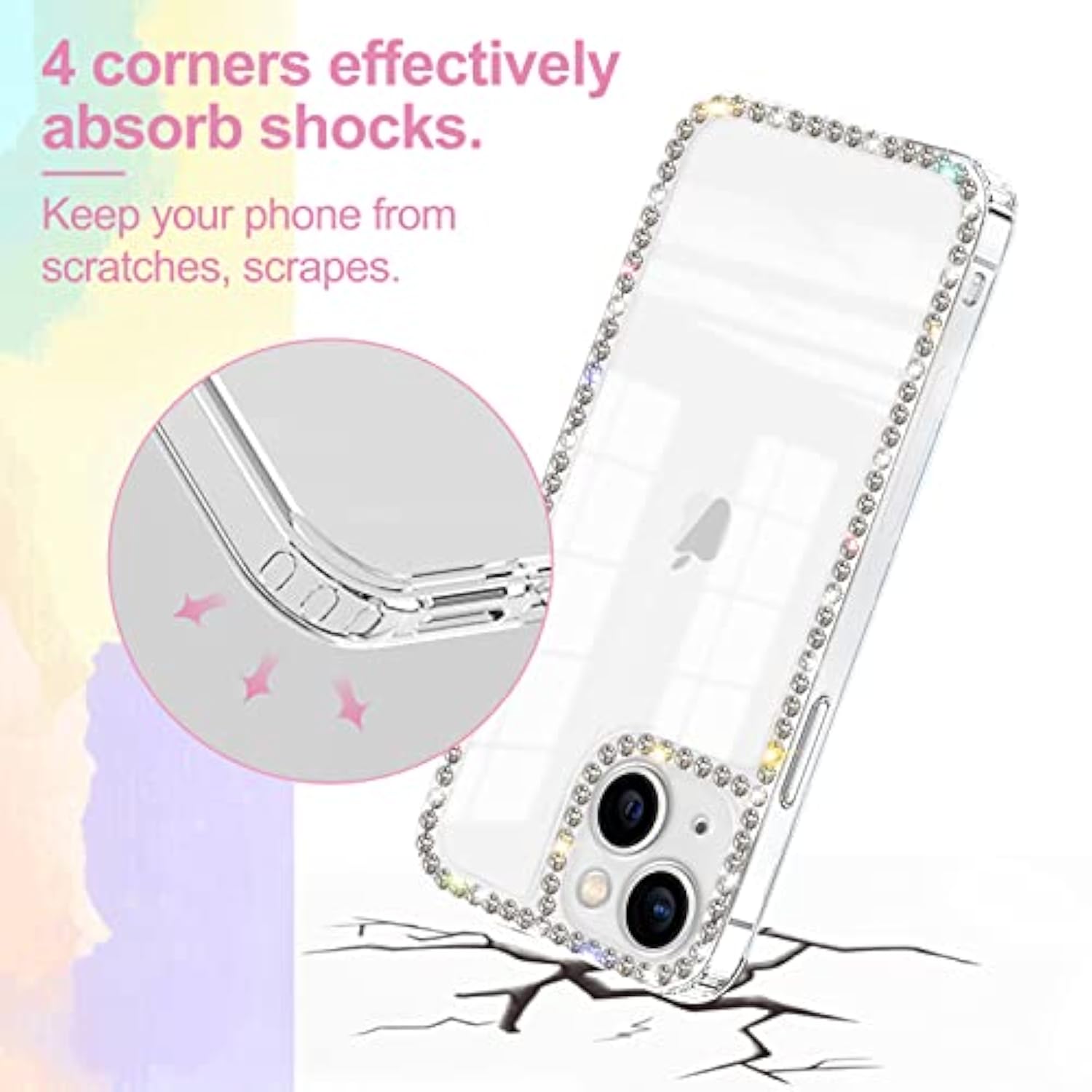 Compatible With Iphone 14 Case Clear Bling Diamond Rhinestone Cute For Girls Women Girly Case Glitter Shiny Sparkle Bumper Design Soft Silicone Luxury Fashion Protective 3D Phone Case