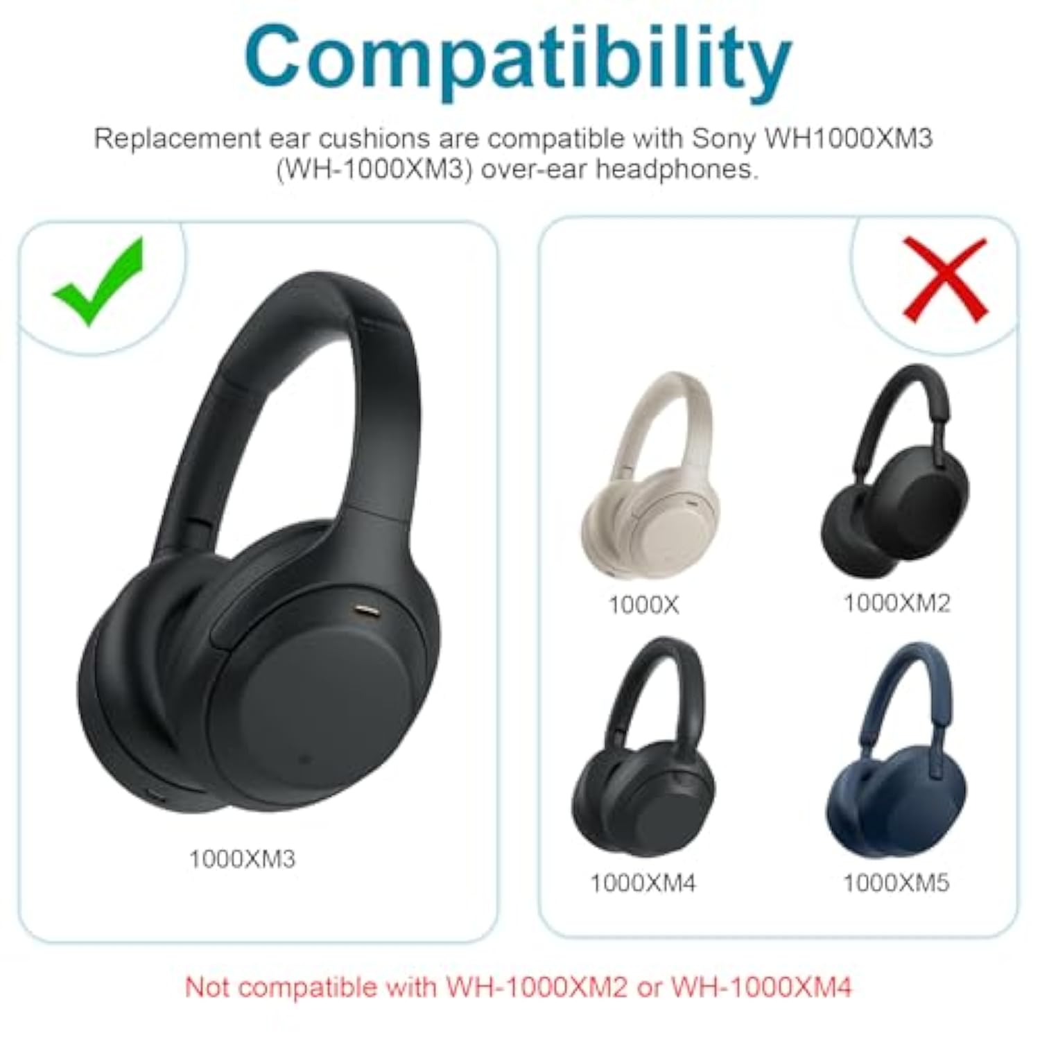 Wh1000Xm3 Earpads Compatible With Sony Wh-1000Xm3 (Wh1000Xm3) Over-Ear Headphones, Softer Protein Leather, Noise Isolation Memory Foam With Mounting Stick And Storage Bag