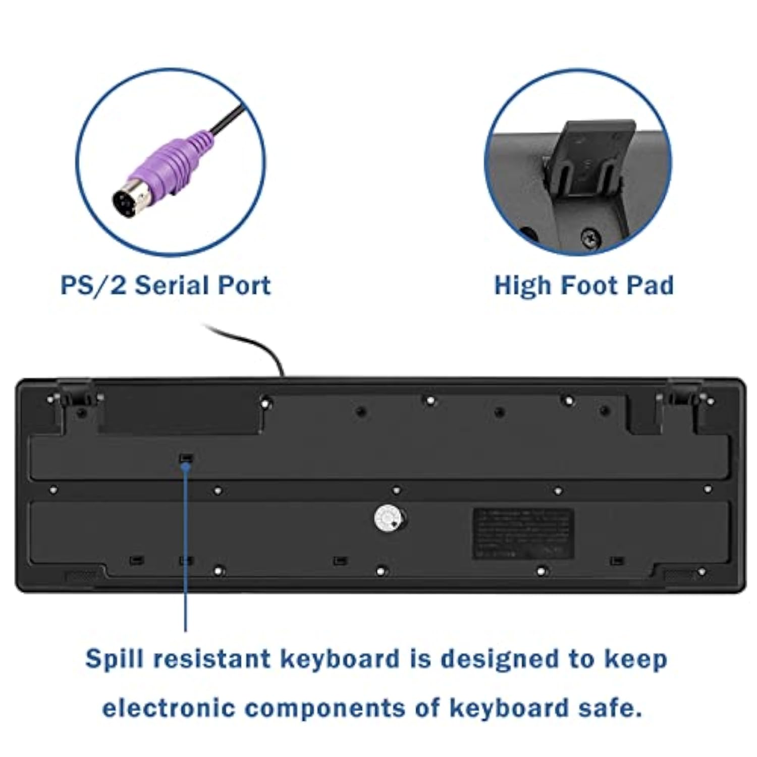 Mcsaite Wired Ps2 104 Keys Computer Keyboard With Stands,Black,Waterproof - Us